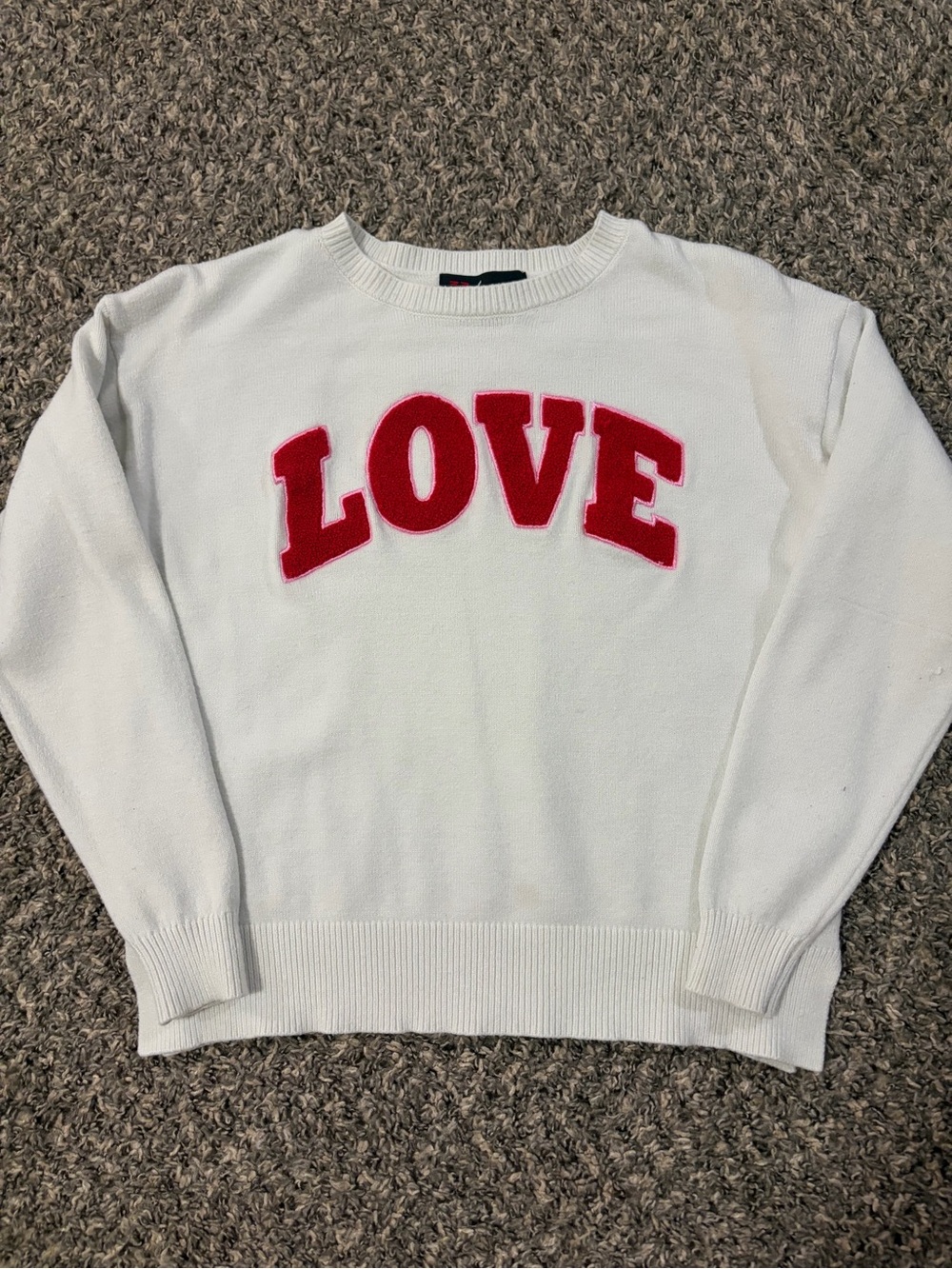 Kids White Crewneck Sweater with Red LOVE Appliqué